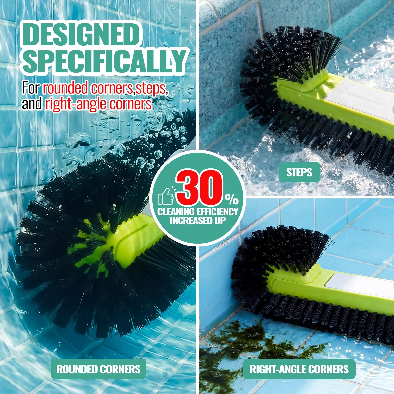Pool Brush Head for Cleaning Walls with Hemispherical Bristles, Heavy Duty In…