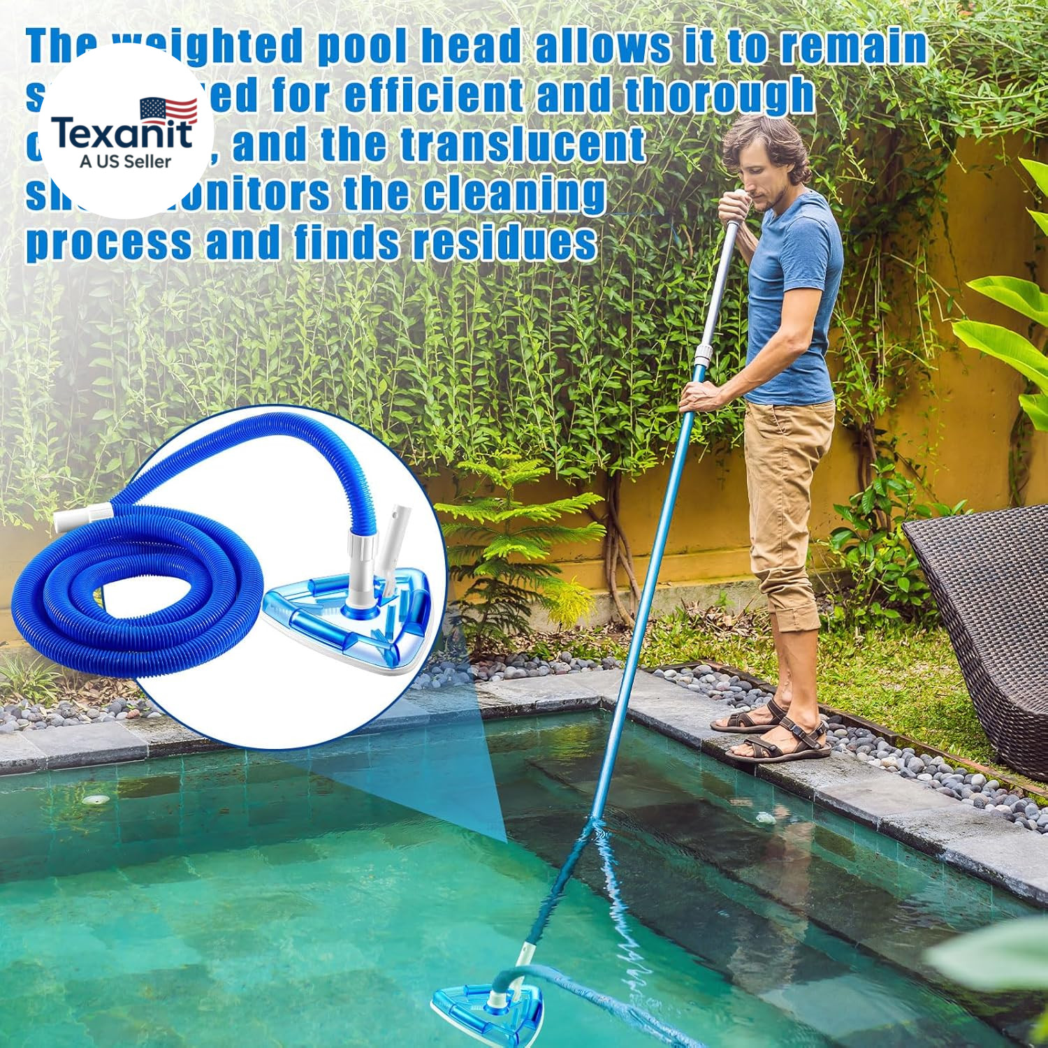 2 Pcs Swimming Pool Cleaning Kit 1-1/4 Inch X 18 Ft Pool Vacuum Hose with Swivel