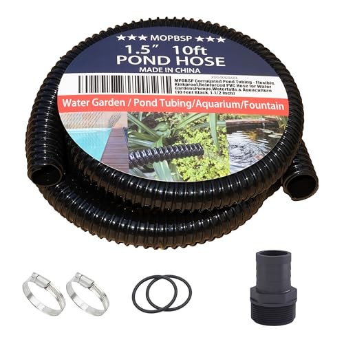 Corrugated Pond Tubing – Flexible, Kinkproof, 1-1/2 Inch 10 Feet – Black
