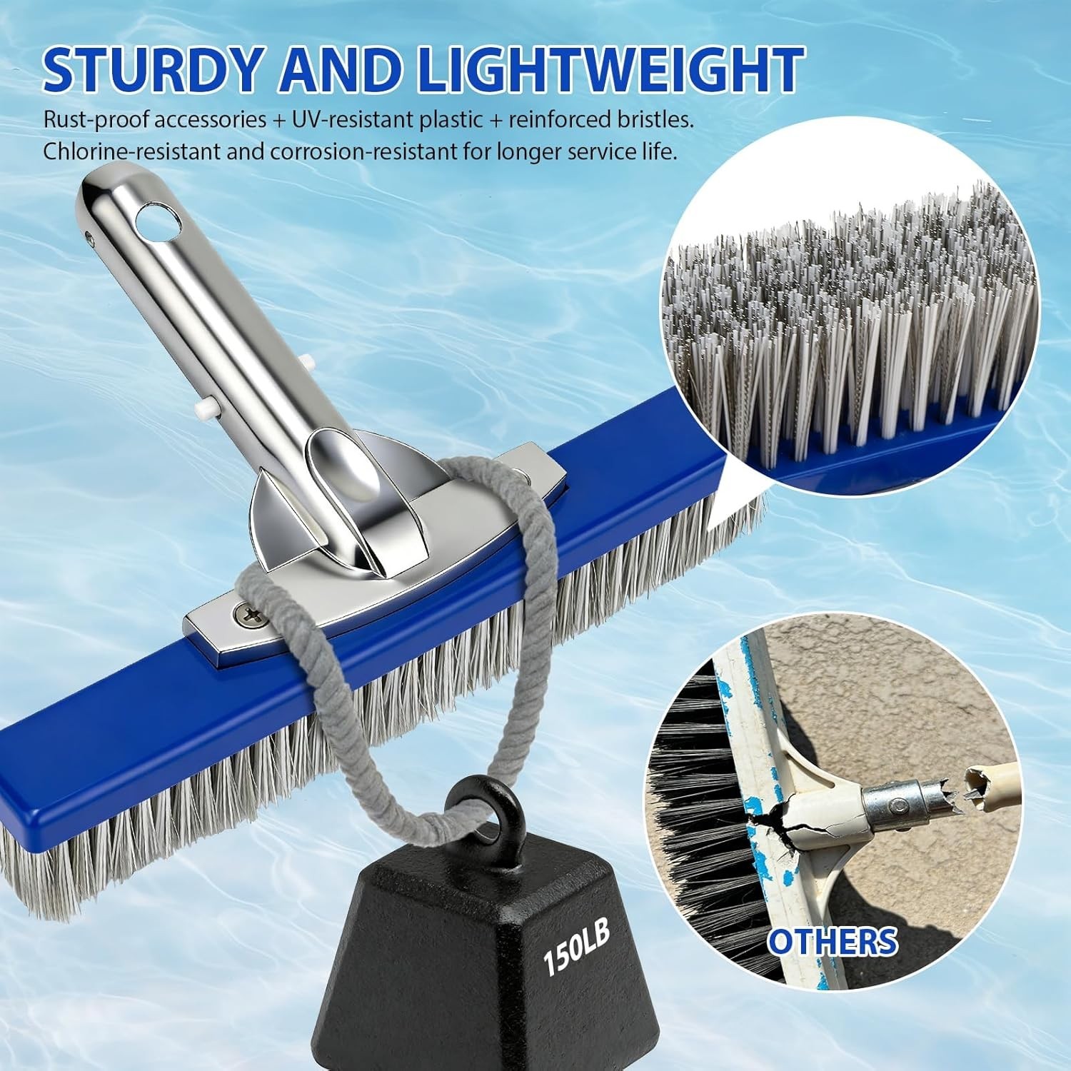 10-Inch Pool Brush Head – Combo Nylon & Stainless Steel Wire Bristles, Heavy Dut