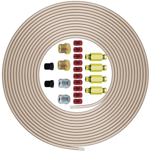 Genuine 3/16&Prime;ODx25FT Copper Nickel Brake Line Replacement Kit with 16 Nuts & 4