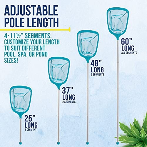 U.S. Pool Supply 5ft Leaf Skimmer Net with 4-Section Aluminum Pole Fine Mesh