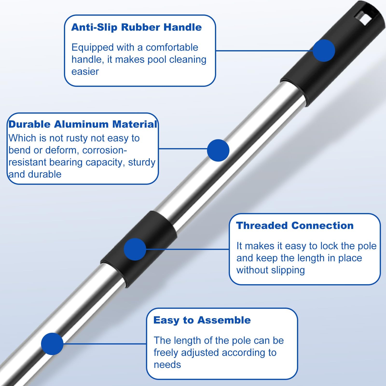 Telescopic 12 Ft Stainless Steel Pool Pole for Skimmer, Brush, Vacuum Cleaning