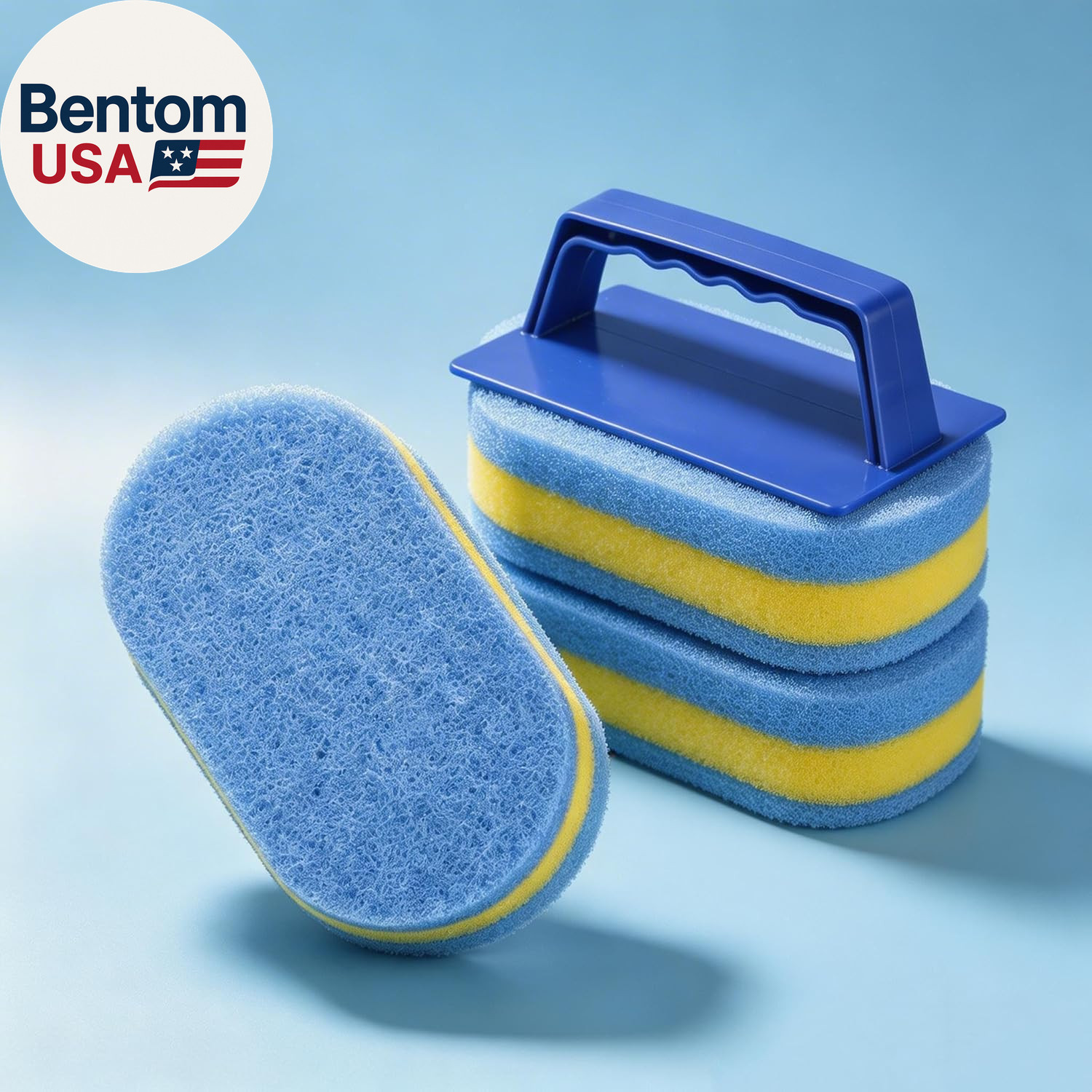 4Pcs Handled Pool Scrubber Brush – Pool Scrub Brush Set with 3 Thicker Replaceab