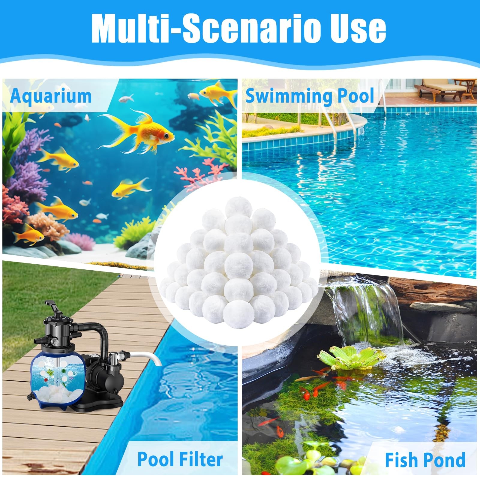 MJZ Pool Filter Balls for Sand Filter, 3.1 Lbs Reusable White