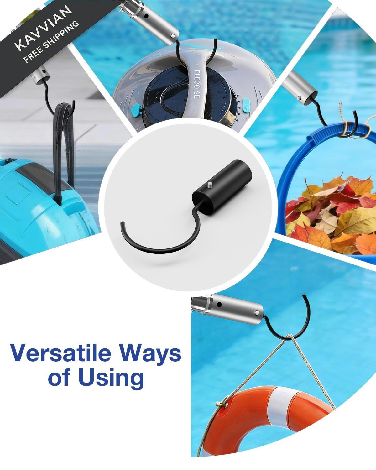 Pool Hook with Pole, 16FT Pole Hook, Black&Blue