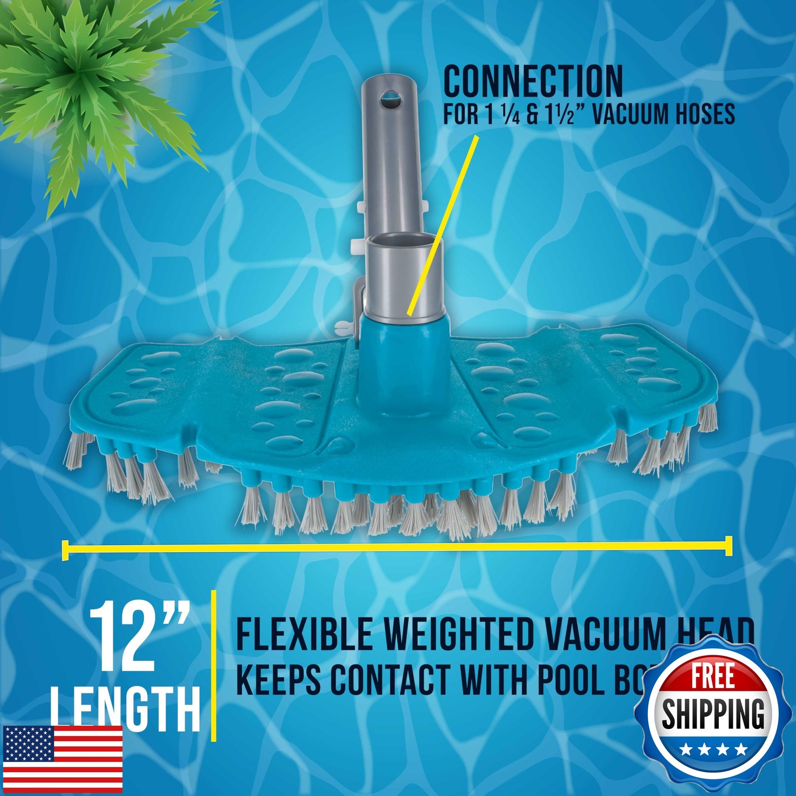 U.S. Pool Supply Very Flexible Weighted Pool Vacuum Head with Bottom Brushes,
