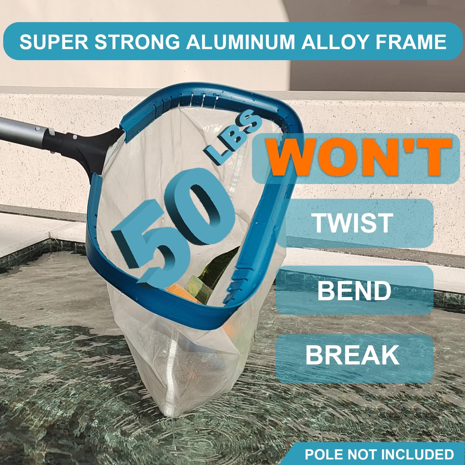 Pool Skimmer Net Heavy Duty Ultra Fine Mesh Aluminum Frame 17.5 Inch Leaf Sand D