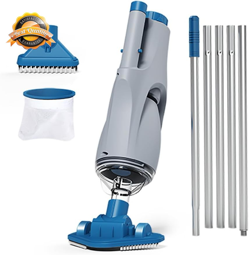 Cordless Pool Vacuum Handheld Rechargeable 60Min 6Ft Pole 2 Head