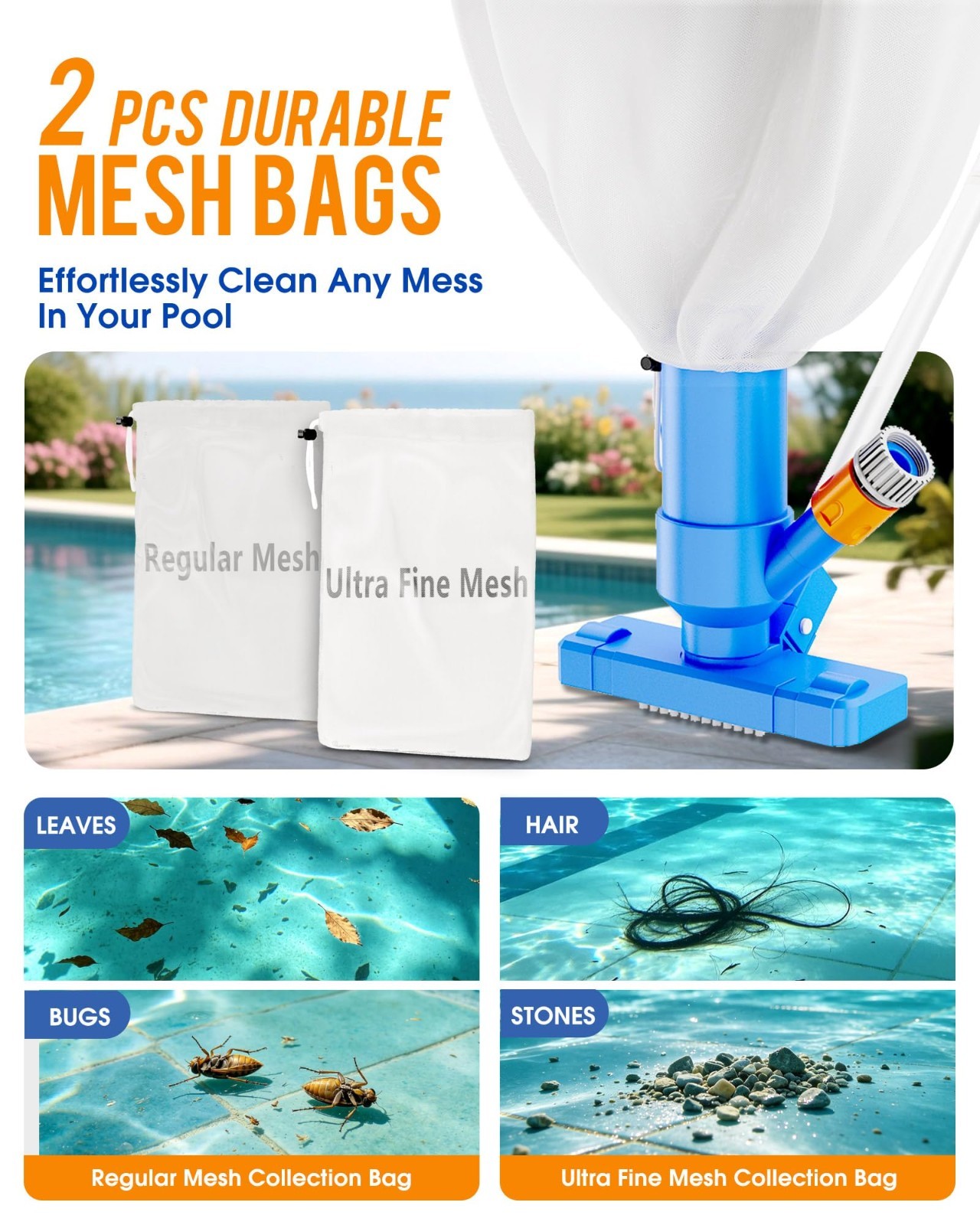 Upgraded Pool Vacuum Cleaner for Above Ground Pools, 52&Prime; Telescopic Pole, Jet Cl