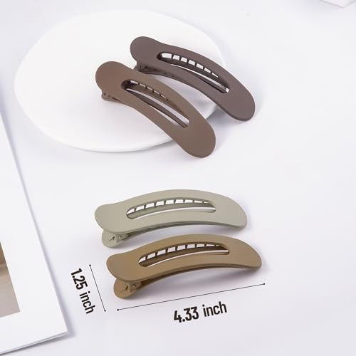8 Pcs Large Lay Flat Claw Clips for Women – French Side Matte – Multiple Brown