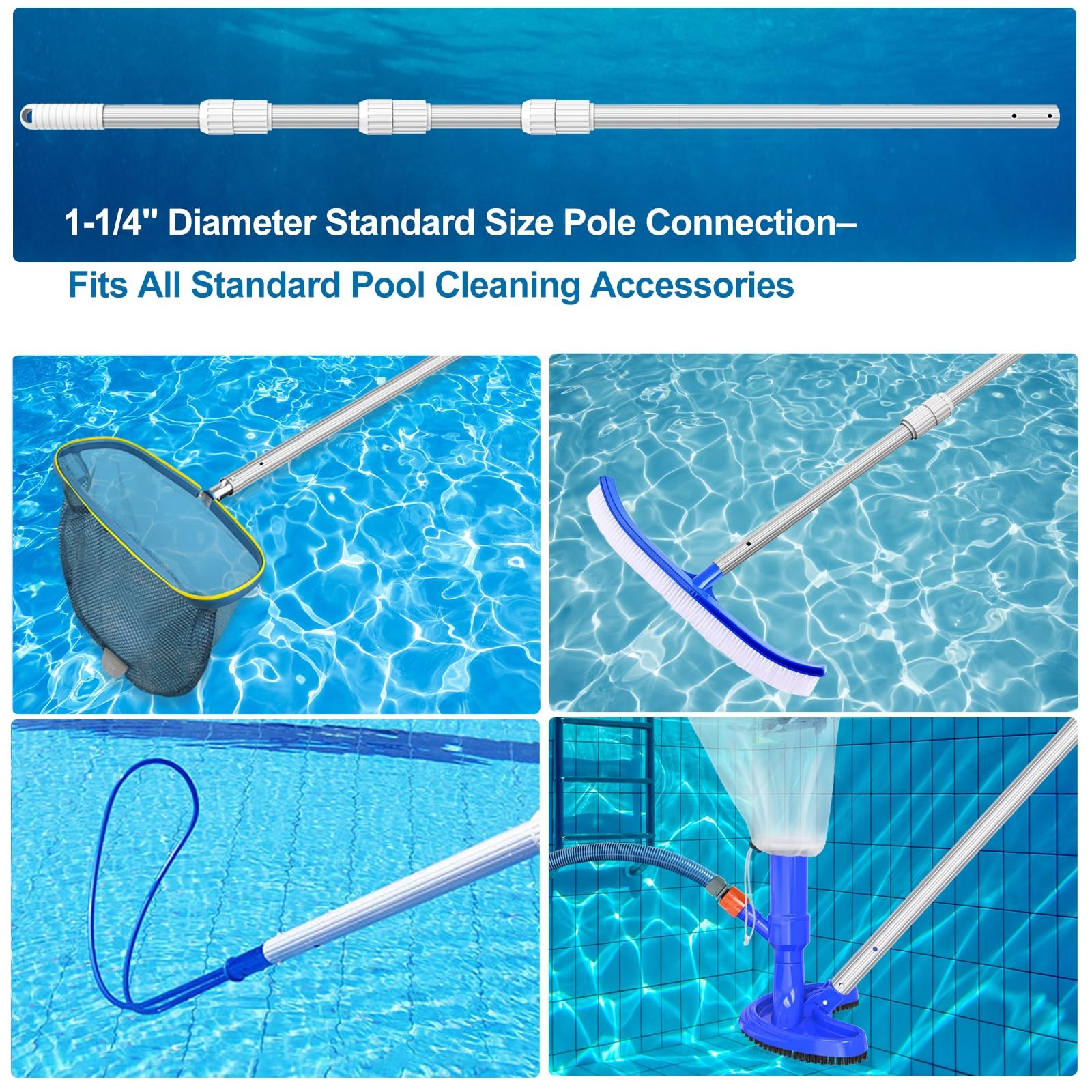 Upgraded Professional 16.5 Feet Swimming Pool Pole Telescopic Aluminum Thicke…