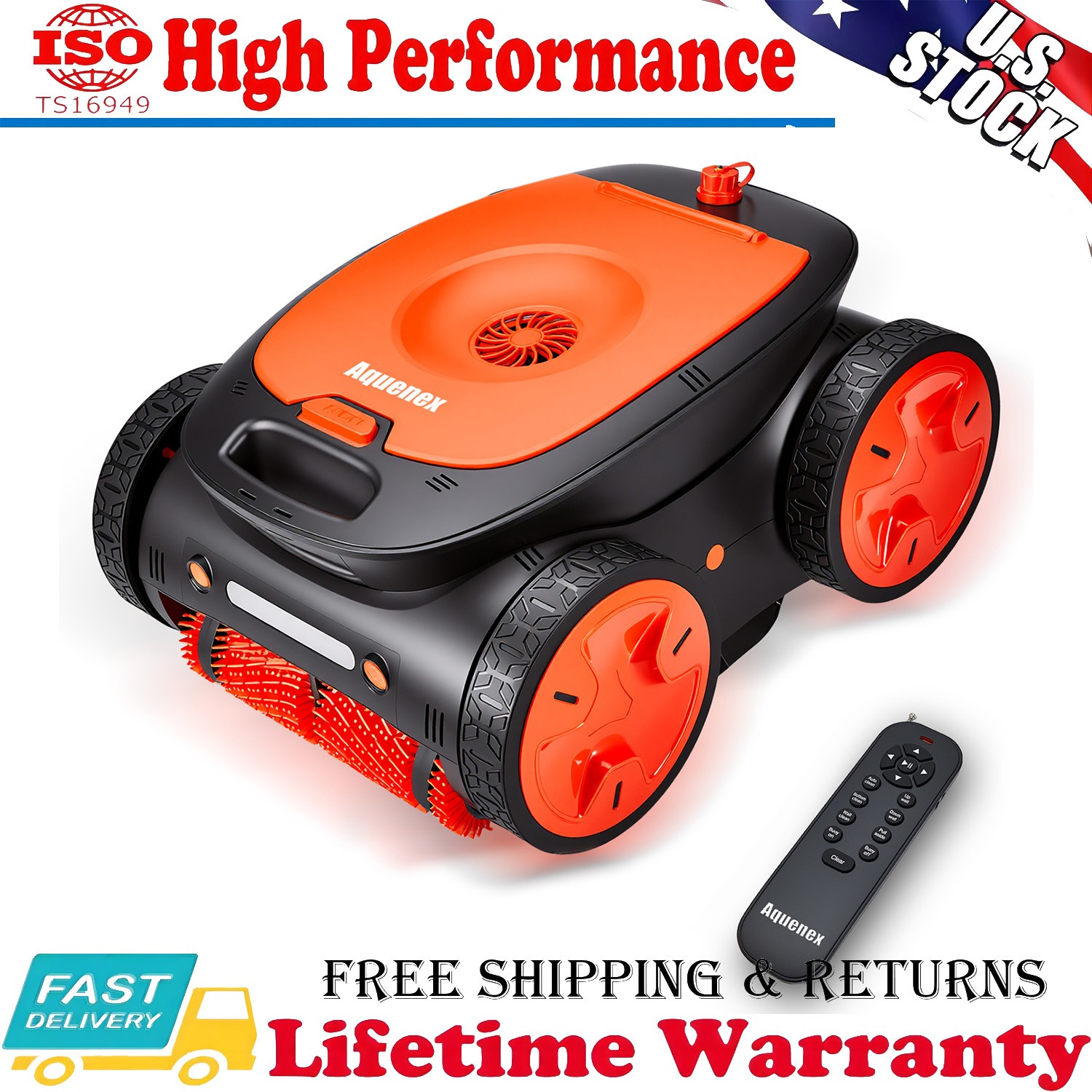 Cordless Robotic Pool Cleaner Remote Underwater Control 4WD Dual Brush Smart Nav