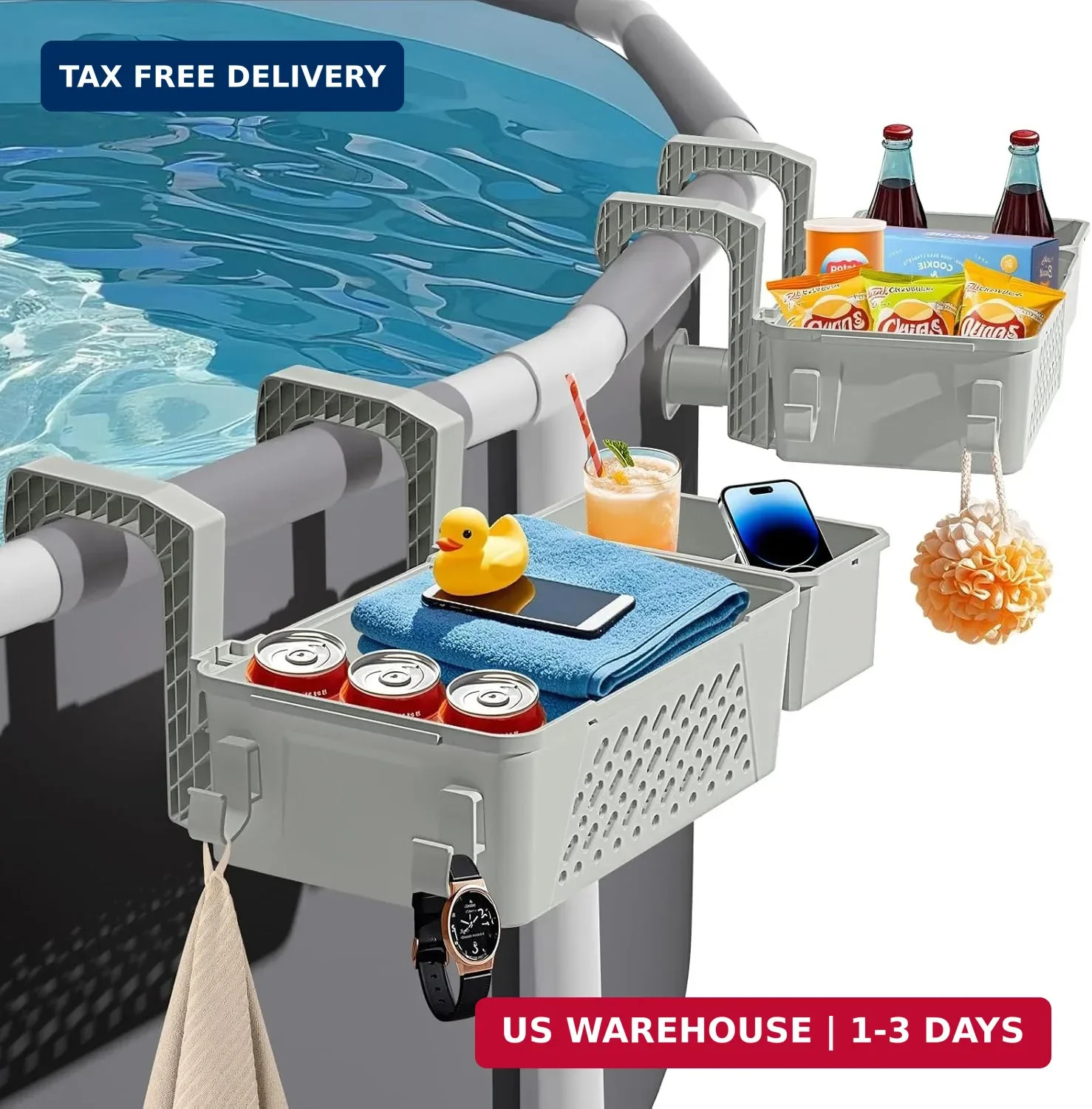 Poolside Storage Basket 2 Pack – Above Ground Pool Accessories, Swimming Pool St
