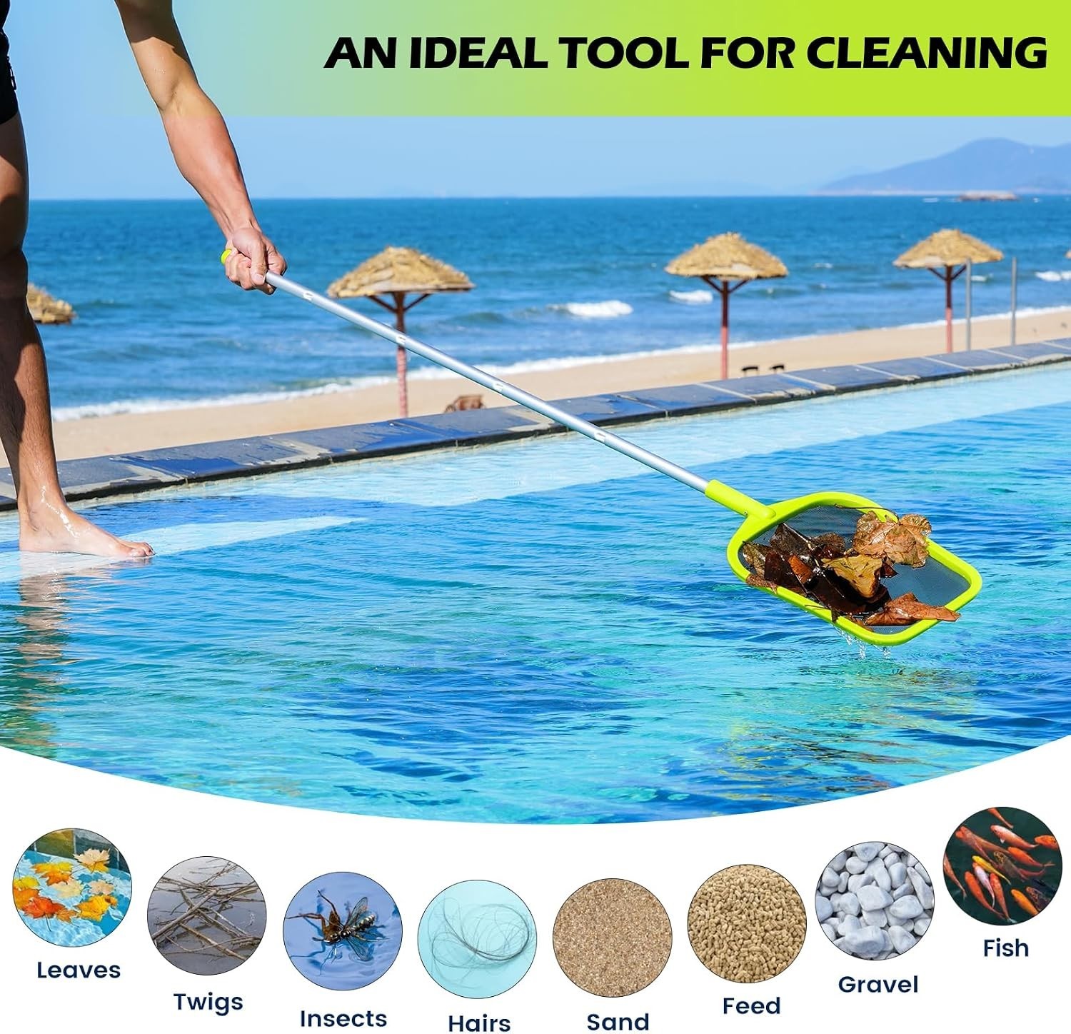 Pool Skimmer – Pool Skimmer net with pole, 5 Section AdjustableTelescopic Alu…
