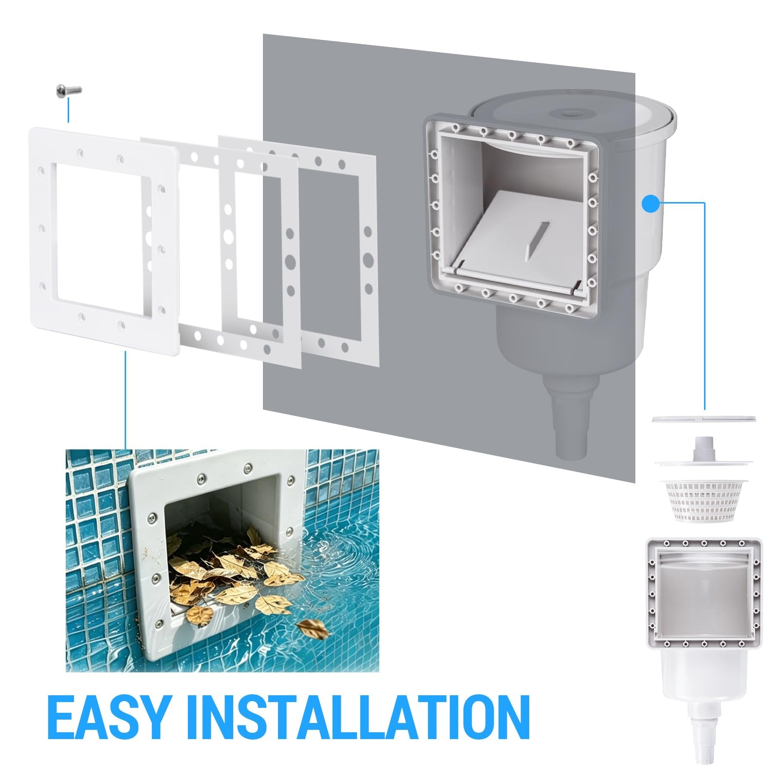Universal Above Ground Pool Skimmer Kit, Heavy Duty Through Wall Pool Skimmer…
