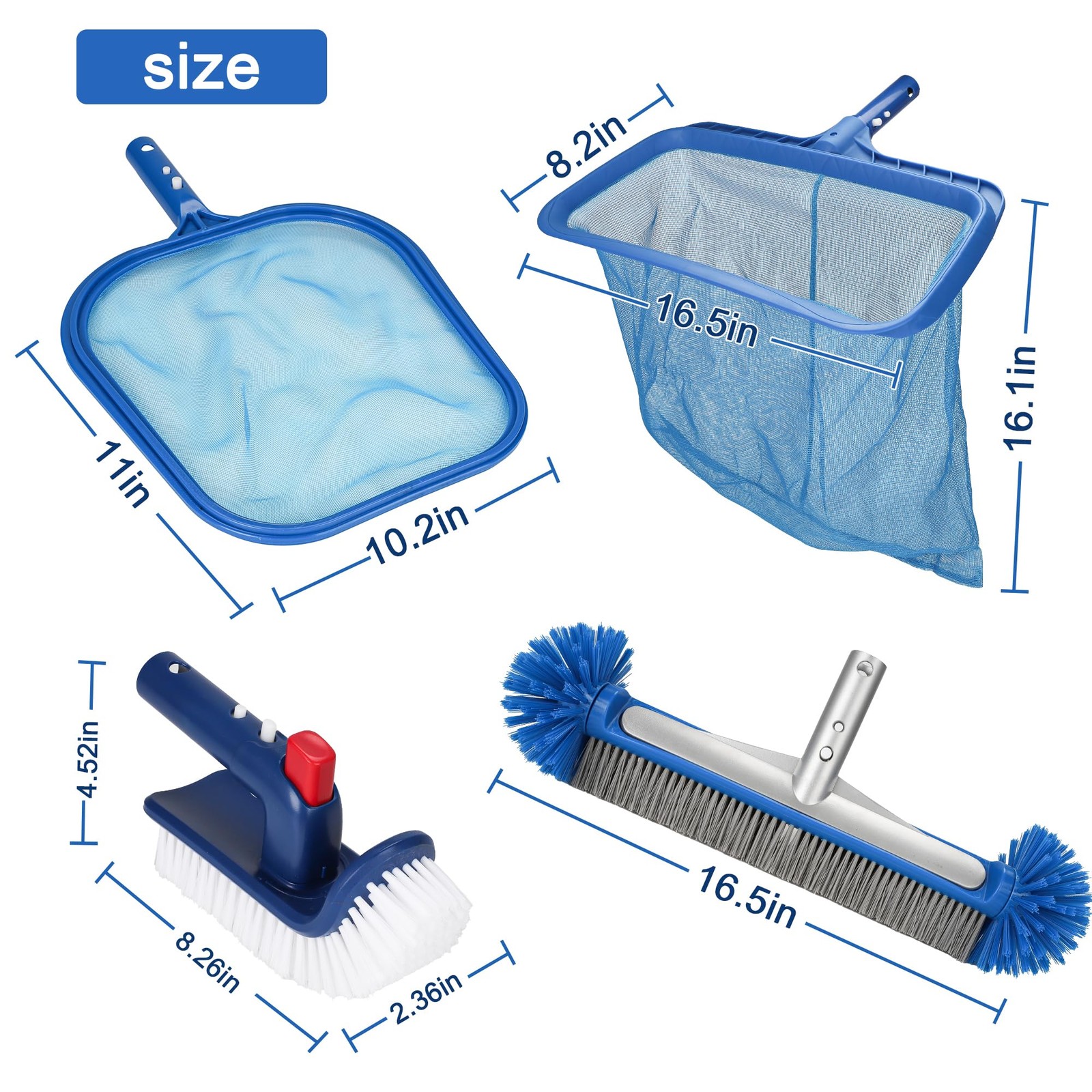 Pool Cleaning Kit Professional Heavy Duty Leaf Skimmer Net, Deep Bag Rake & W…