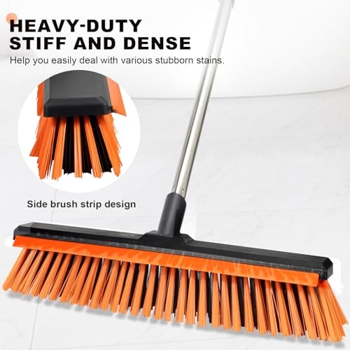 18&Prime; Push Broom Outdoor with Rubber Squeegee,Heavy Duty Broom Brush with