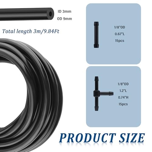 Vacuum Hose Set with ID*OD 3 * 9mm,1PC 9.84Ft 1/8&Prime; (3mm) – 10Ft + 30PCS Adapter
