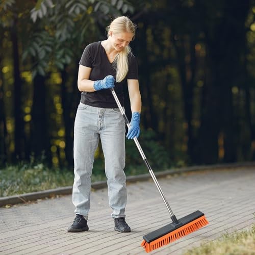 18&Prime; Push Broom Outdoor with Rubber Squeegee,Heavy Duty Broom Brush with