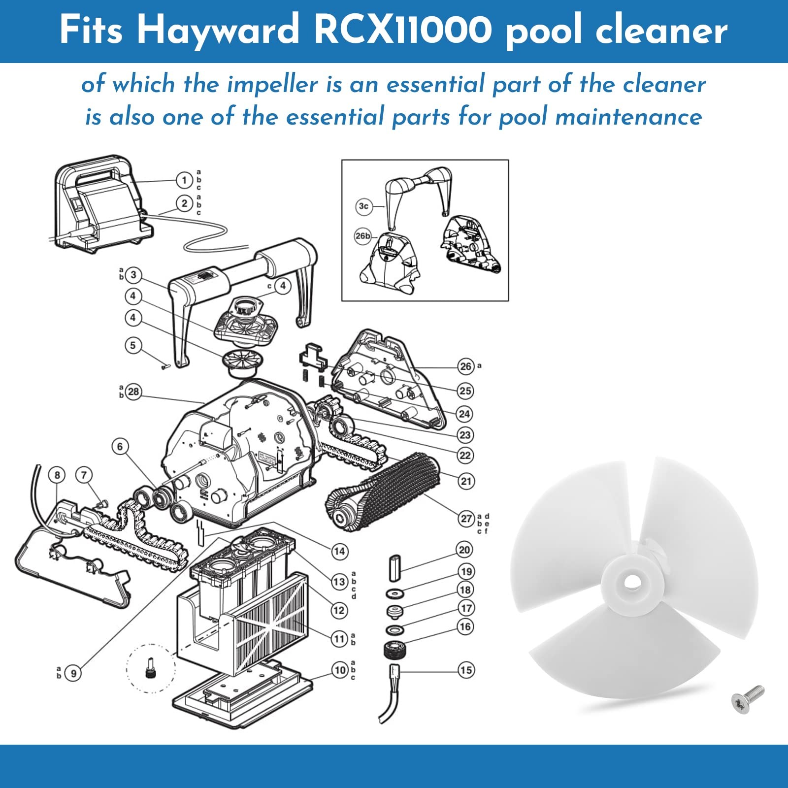 The Pool Cleaner Replacement Parts Impeller RCX11000 with Screw, for Gray