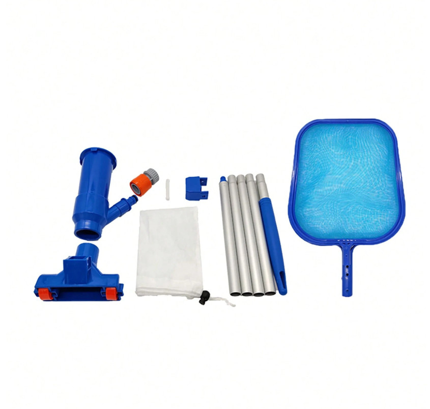 Portable Pool Vacuum Cleaner Jet Cleaning Kit Leaf Skimmer w 5 Poles