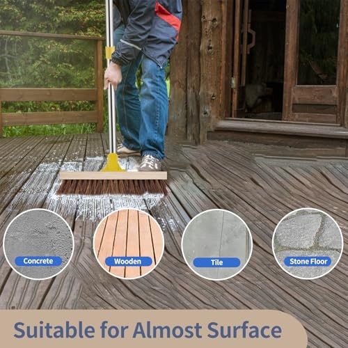Floor Scrub Brush with Long Handle – 60&Prime; Heavy Duty Deck Brush with Stiff