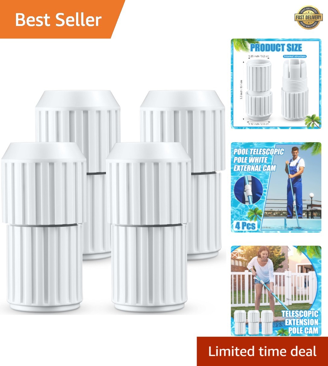 Telescopic Pool Pole Parts: 4-Pack Anti-Slip External Cam Locks – Easy Install