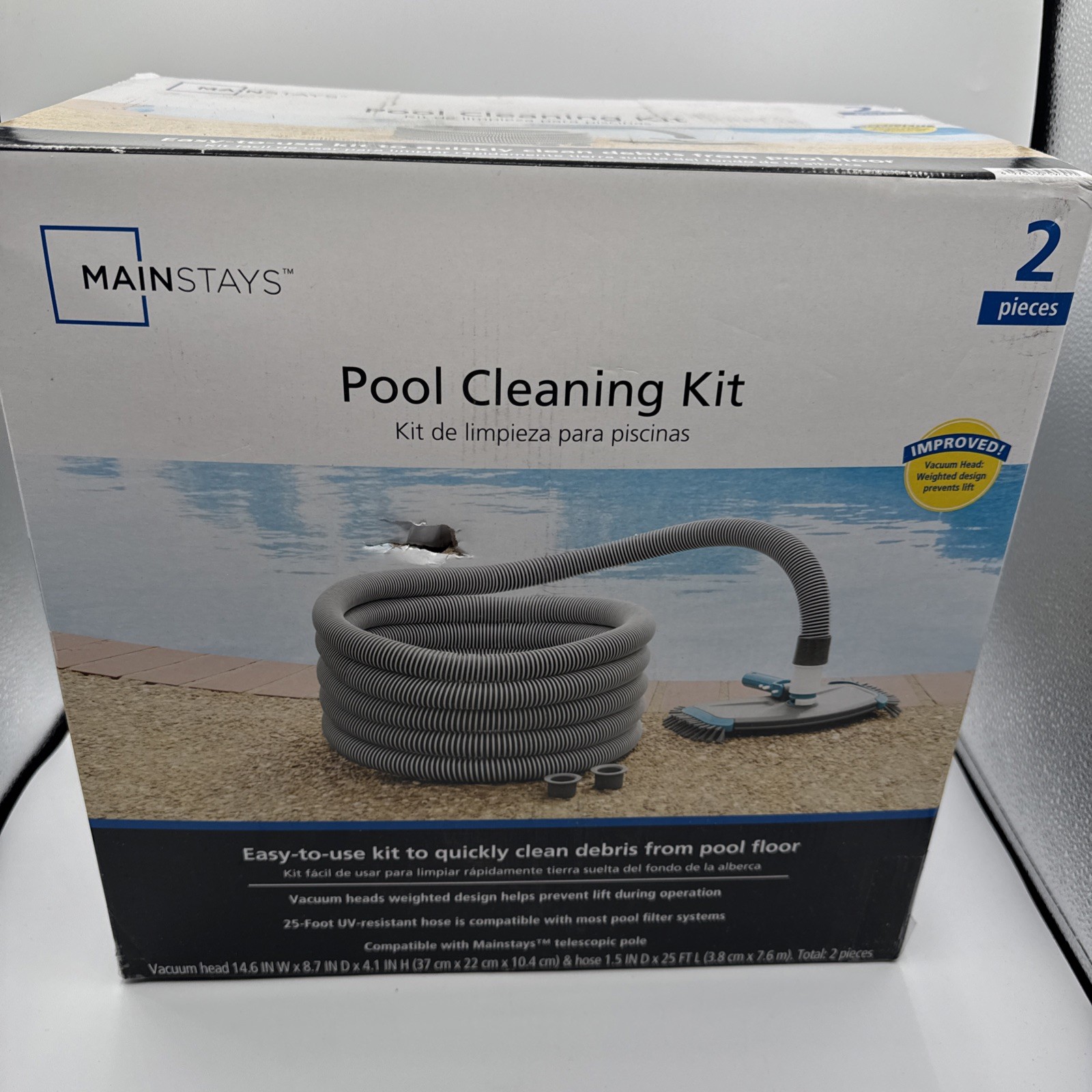 Vacuum Pool CleaningKit 2-Piece 25ft UV-Resistant Hose+Swivel Head 1.25&Prime;/1.5&Prime;