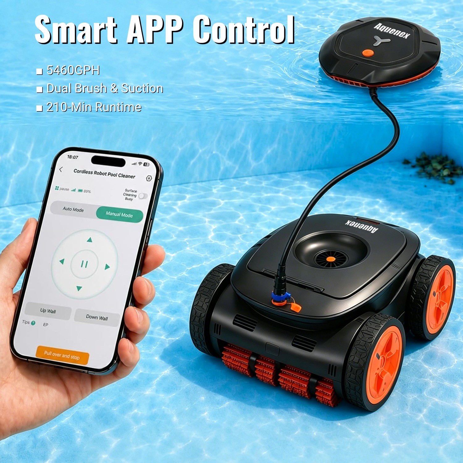 5460GPH Robotic Pool Cleaner with Signal Buoy,Dual Brush,Underwater App&Remote