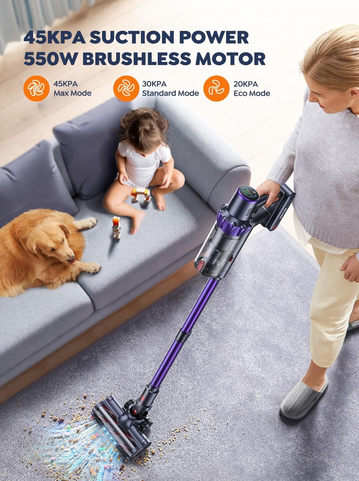 Cordless Vacuum Cleaner, 2 Batteries 110 Mins Runtime Vacuum Cleaners for Hom…