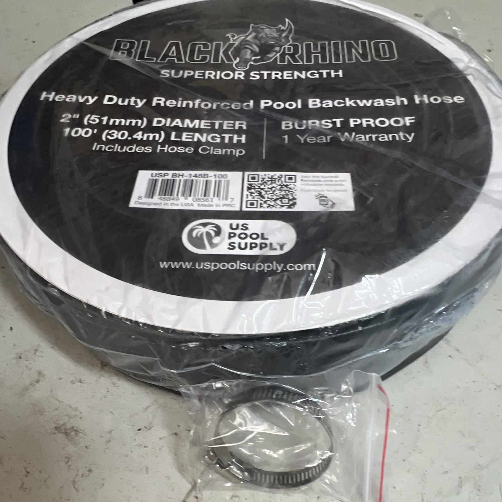 Black Rhino Heavy Duty Reinforced Pool Backwash Hose 2in x 100ft Clamp