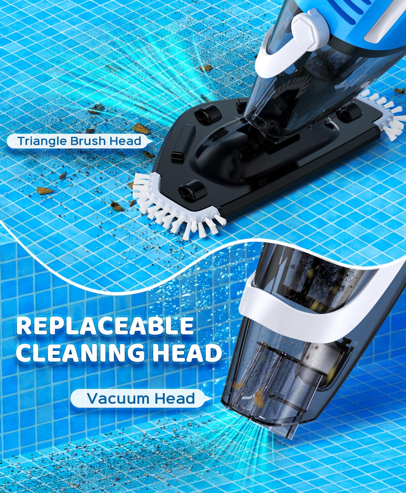 Pool Vacuum for Above Ground Pool with 78.7&Prime; Telescopic Pole, 80Min Runtime