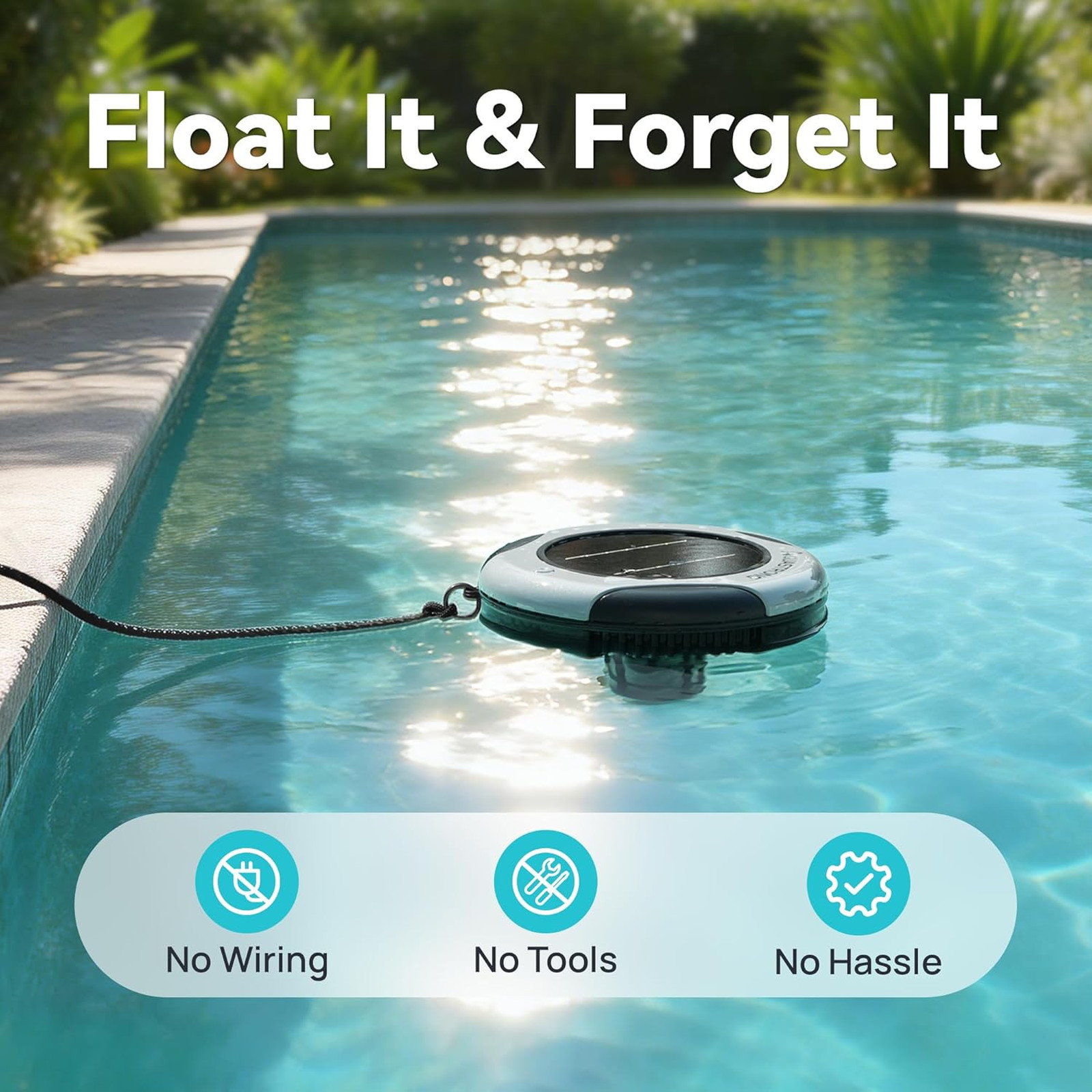 Solar Pool Maintenance System with 8.5 oz Copper Anode High-Efficiency Solar