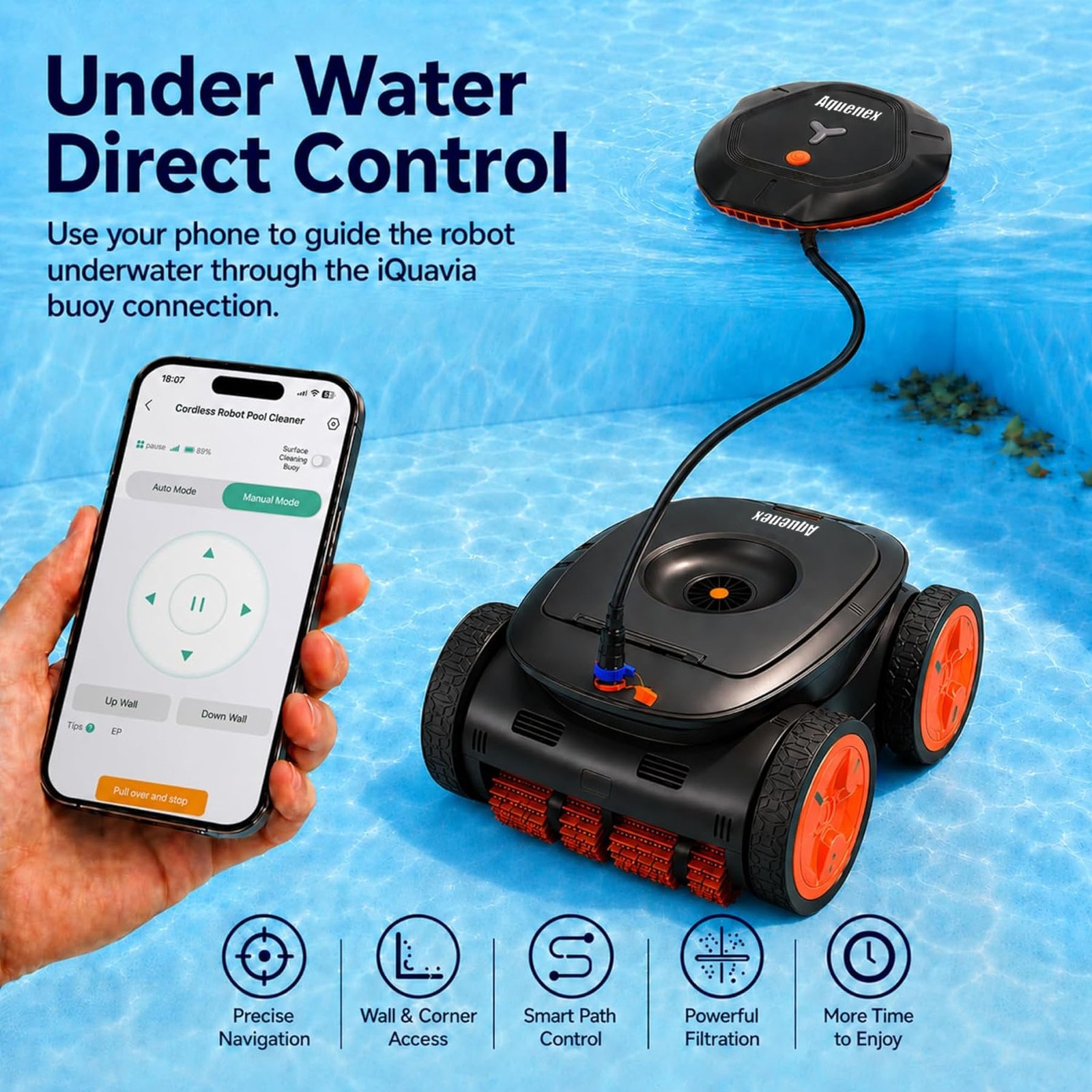 Robotic Pool Cleaner, Cordless Pool Vacuum for Inground Pools,APP&Remote Control