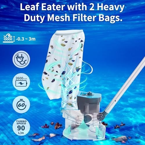 Cordless Pool Leaf Vacuum Cleaner – Dual Filter Bags, 24GPM Suction for Easy Deb