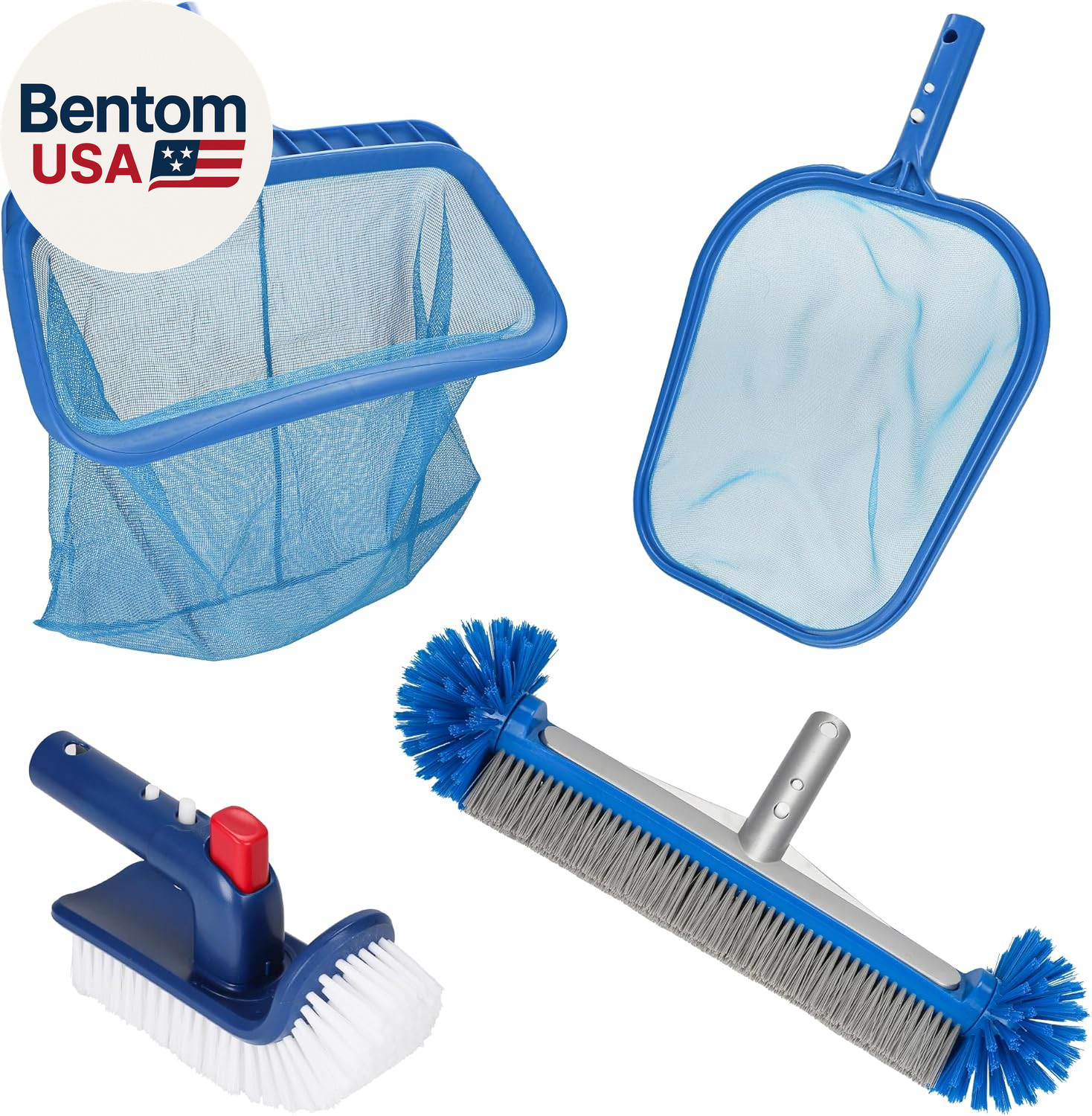 Pool Cleaning Kit Professional Heavy Duty Leaf Skimmer Net, Deep Bag Rake & Wall