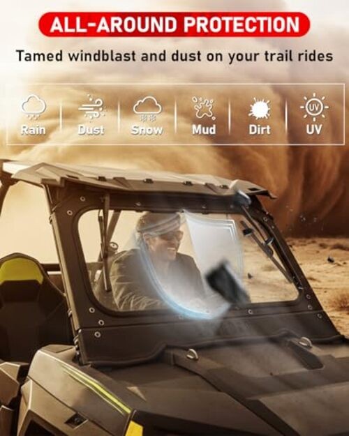 14-18 XP 1000 Vented Glass Windshield With 2 Manual Wipers Compatible with