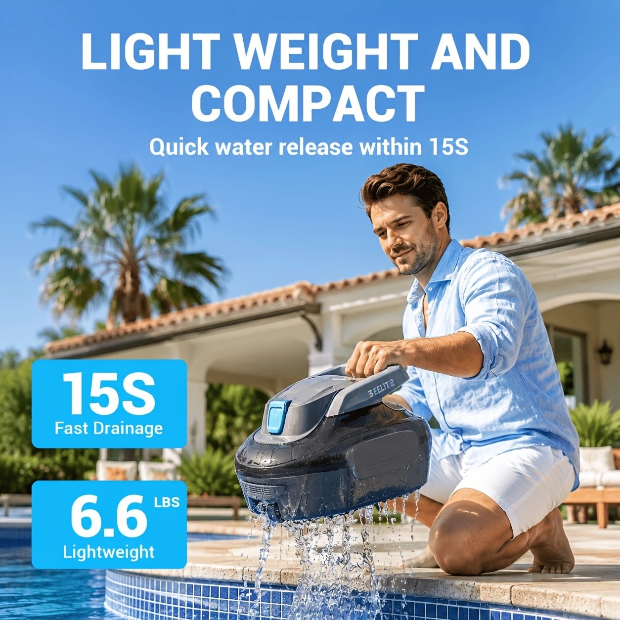 Deli Steelite Cordless Robotic Pool Cleaner Vacuum with Dual Filter Self-Parking