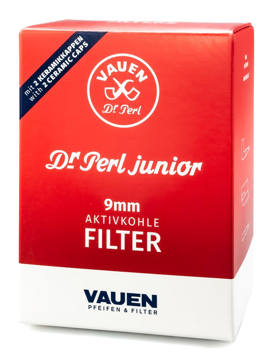 VAUEN Dr. Perl Junior 9mm Charcoal Pipe Filters, 180 1.4&Prime; x x 0.4&Prime;, red