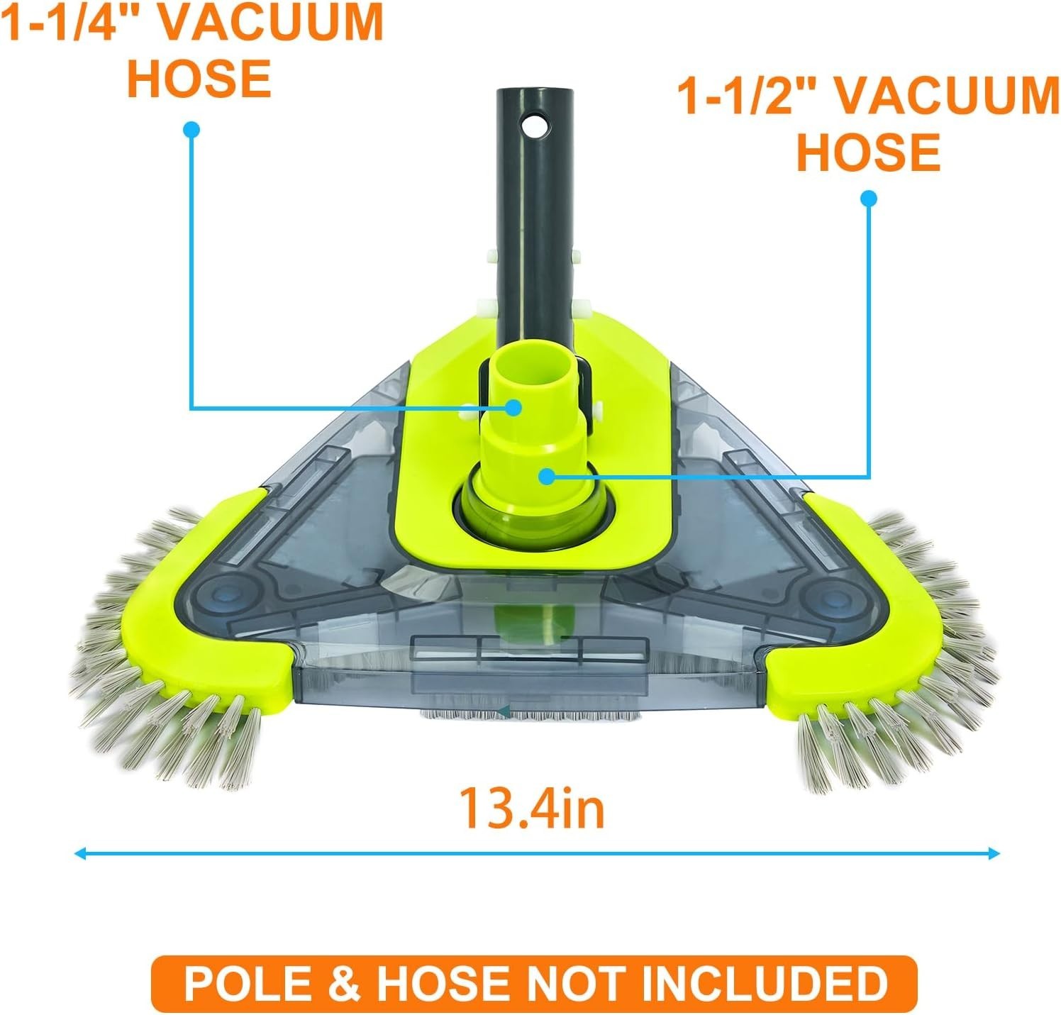 Pool Vacuum Head with Side Brush Rotatable Hose Adapter Weighted Triangular f…