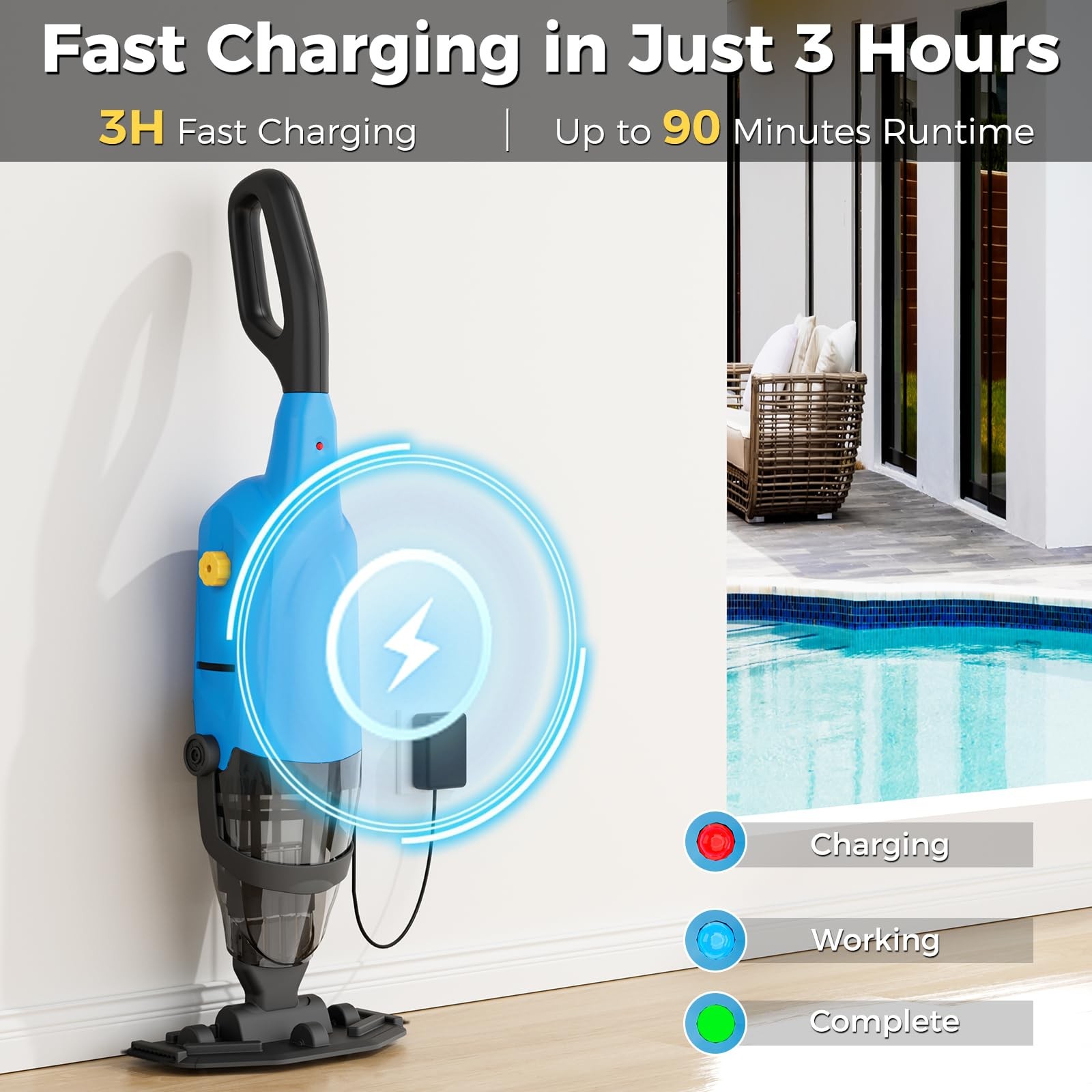 Rechargeable Cordless Pool Vacuum for above Ground Pool with Telescopic Pole Hot