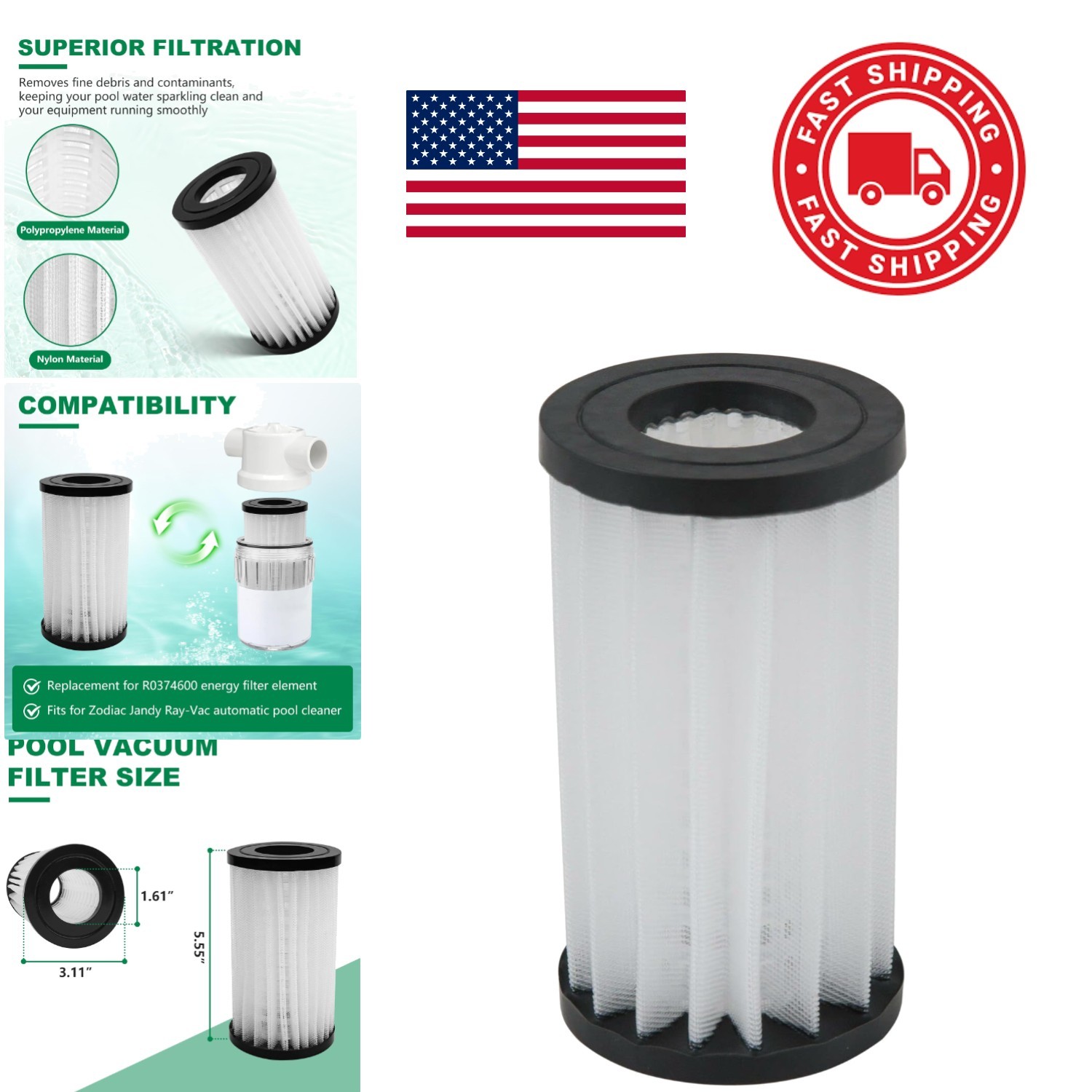 Energy Filter Element Replacement for Jandy Ray Vac Pool Cleaner 5.8 Inch