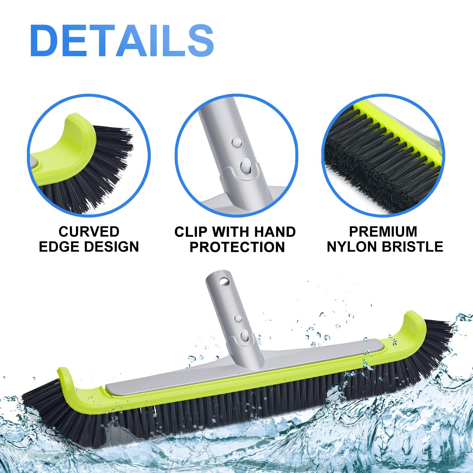 Sepetrel 17.5&Prime; Pool Brush Head for Cleaning Curved Edge Walls, Green