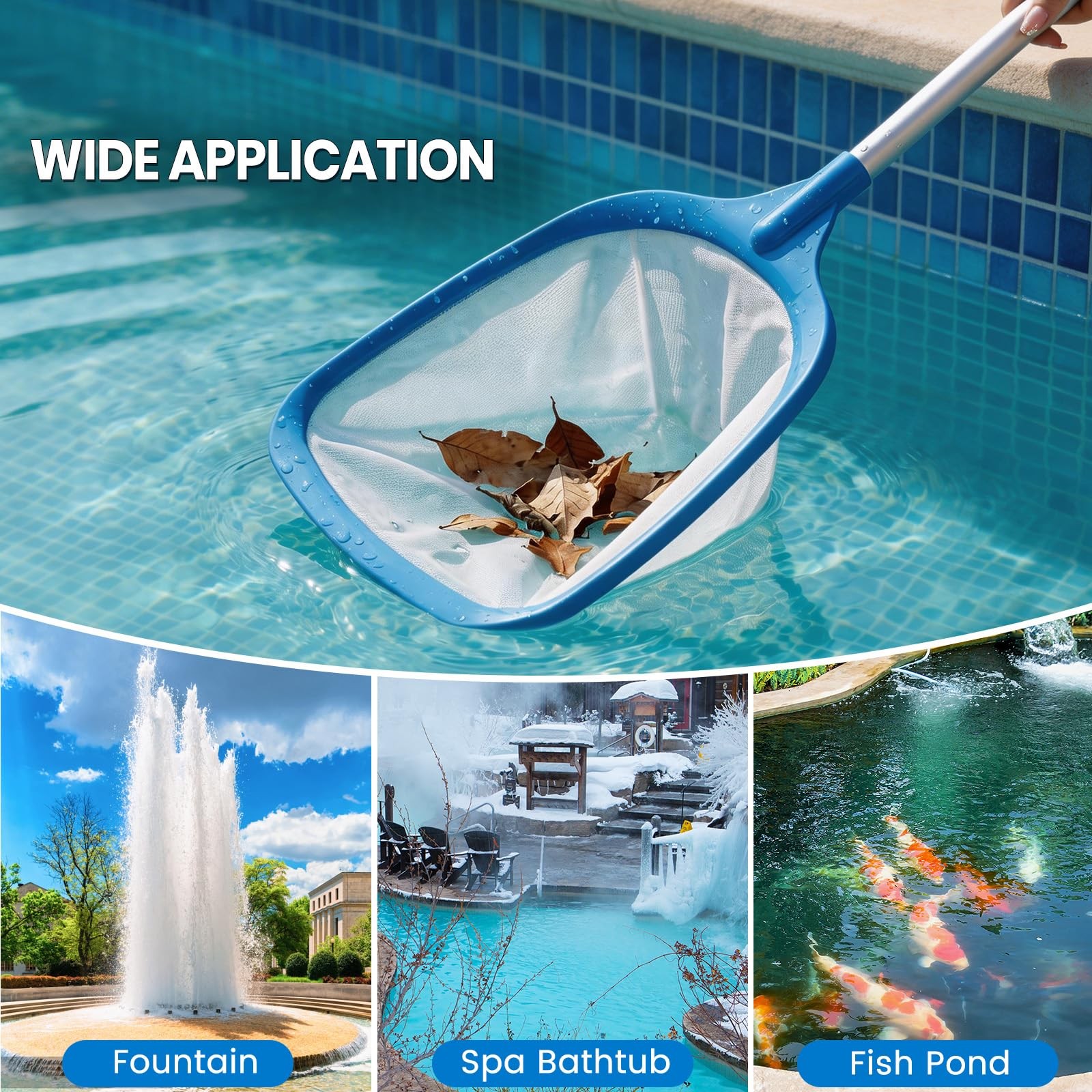 Tavaleu Pool Skimmer Net, Deep Leaf Net with Reinforced – Sky Color