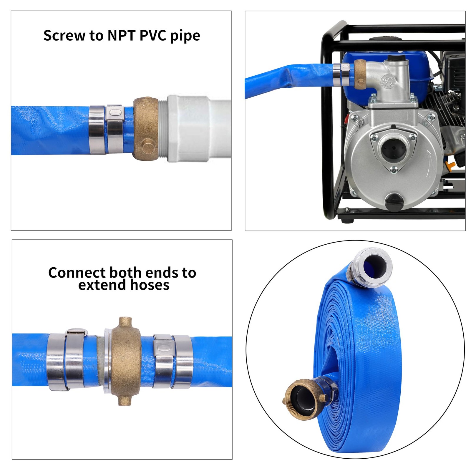 Wellrise 2 X 100Ft Pool Backwash Hose Aluminum Pin Lug Fittings Heavy Duty