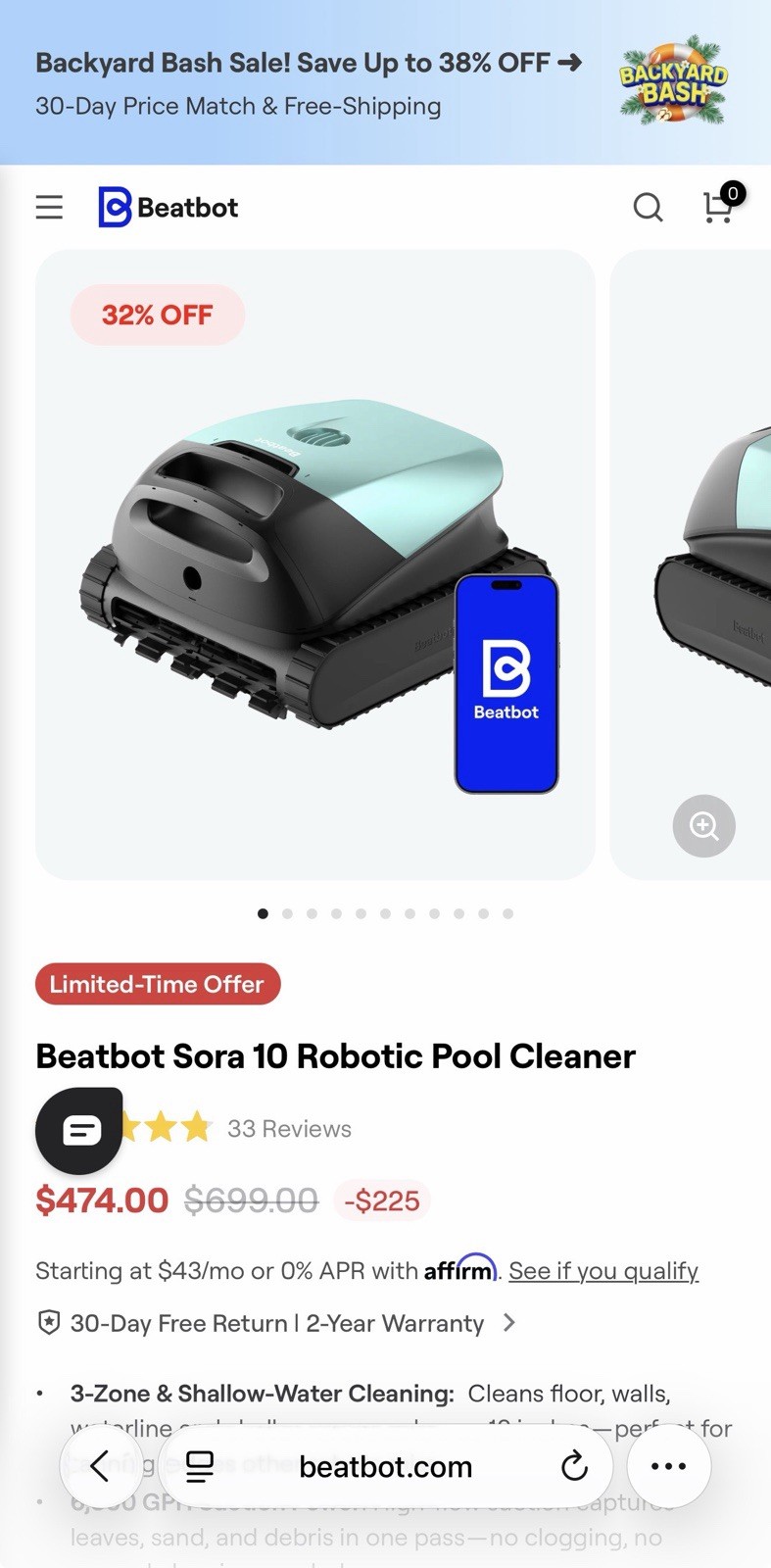 Beatbot Sora 10 Cordless Pool Vacuum Robot – 2026 Model