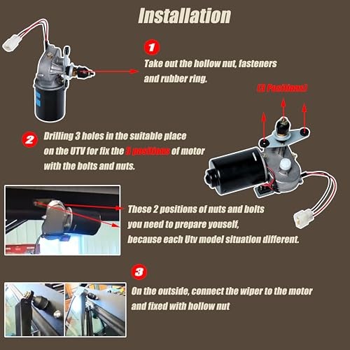 UTV Windshield Wiper Motor Kit 12V Compatible with 14&Prime; Arm + 16&Prime; Wiper Blade