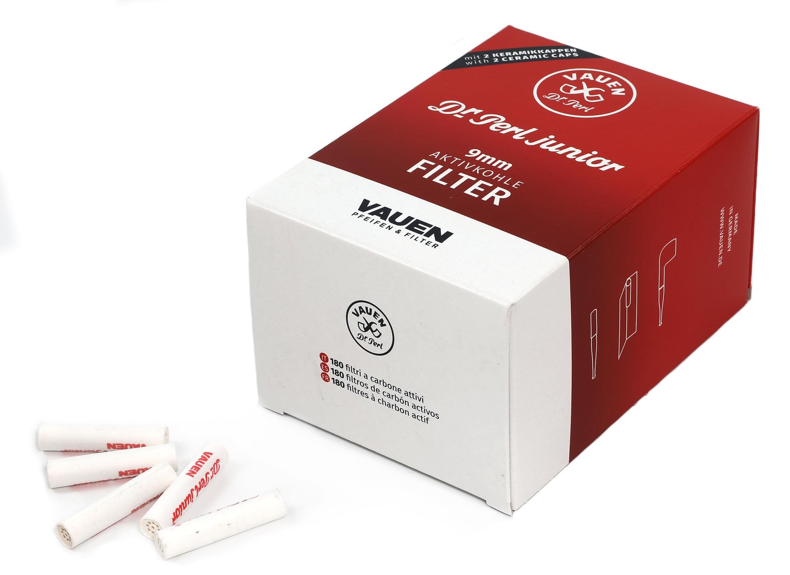 VAUEN Dr. Perl Junior 9mm Charcoal Pipe Filters, 180 1.4&Prime; x x 0.4&Prime;, red