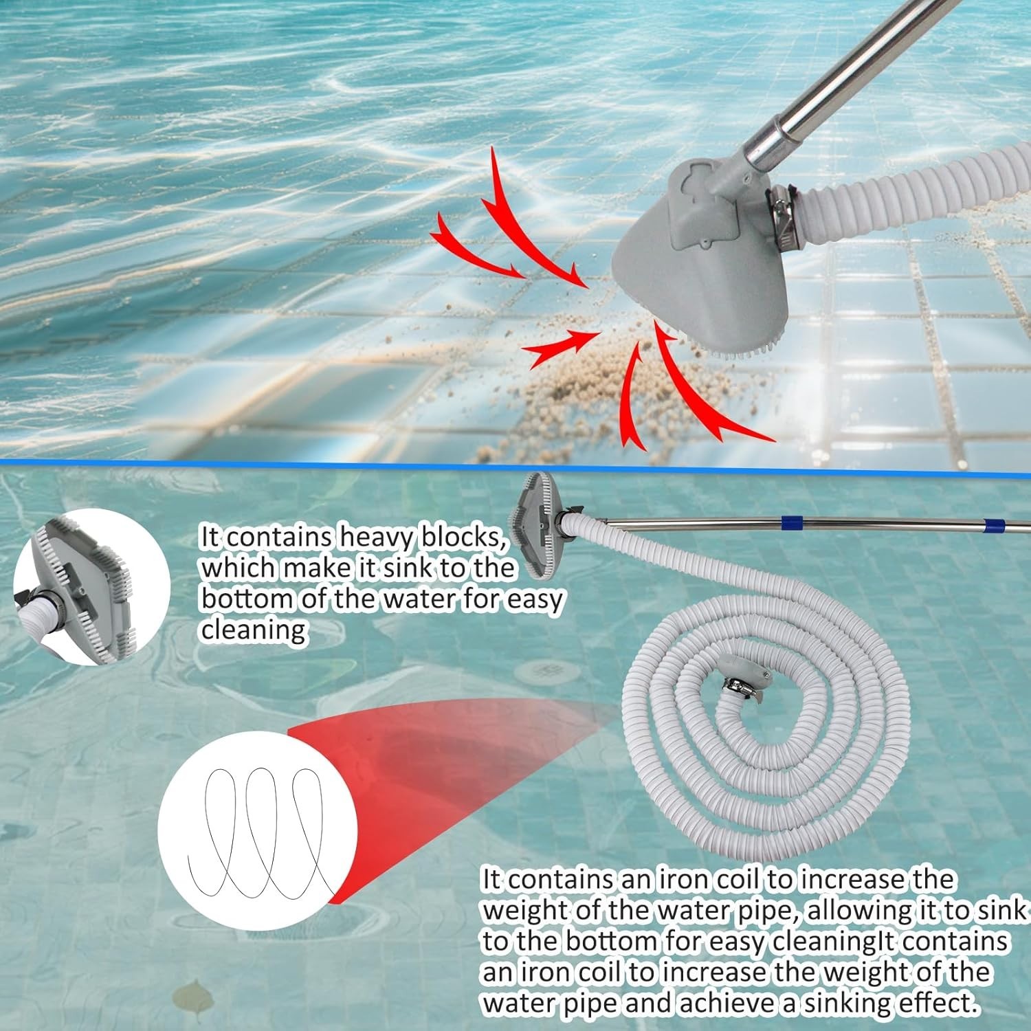 Extendable Pool Vacuum Cleaner for Above & In-Ground Pools Grey